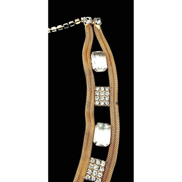 Vintage Rhinestone Belt Clear Stones Gold Tone Mesh Adjustable Dangling Charm Co main image 15
